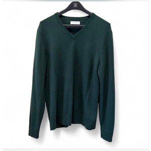 Men's EVERLANE Green Cashmere V-Neck Sweater L Soft Knit Pullover